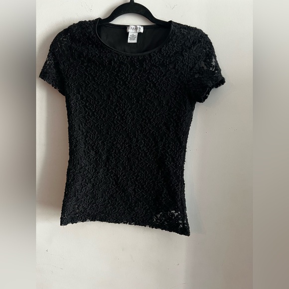Carmen Marc Valvo Black Lace Short Sleeve Top Women’s Size S - Picture 4 of 4